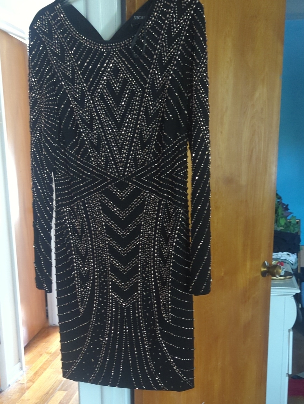 Xscape Black Long-Sleeve Sequin Sheath Dress